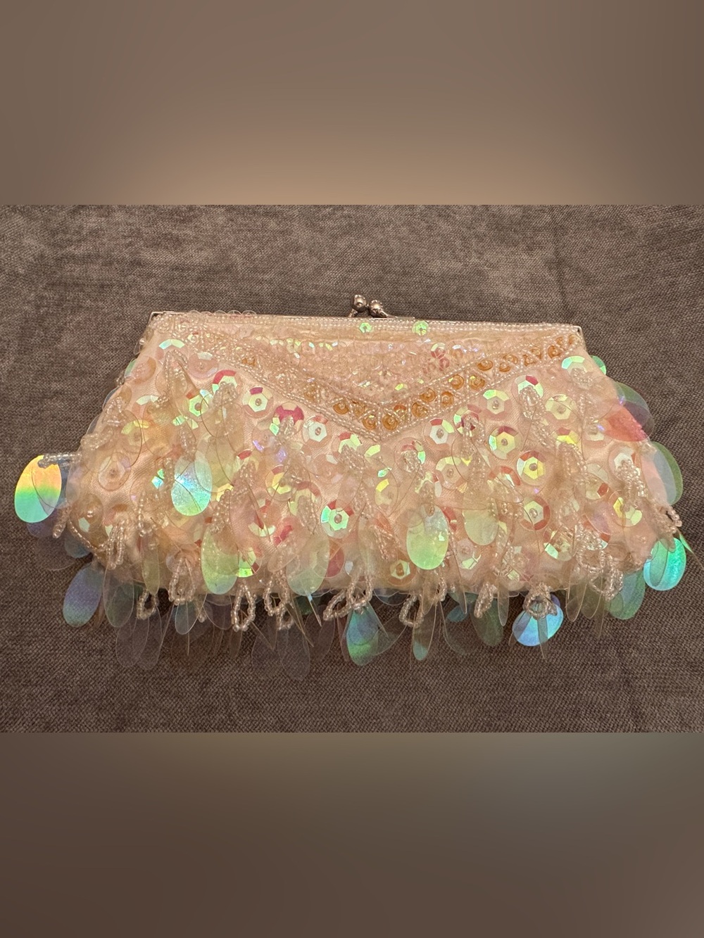 Iridescent Sequin Beaded Evening 3 in 1 bag- Pearl White*Max Mayer*VTG*Y2K